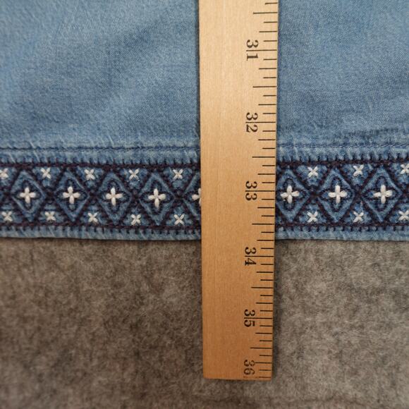 J. Jill Dress Womens Small Denim Chambray Embroidered Western Knee Length Blue - Picture 8 of 9